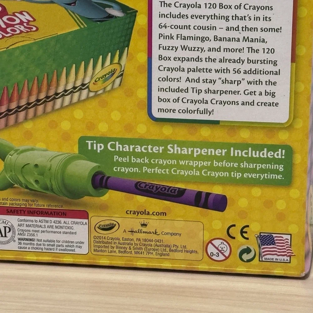 Crayola 120 Box Of Crayons 120 Colors Bonus Character Tip Sharpener Inc 1 Used